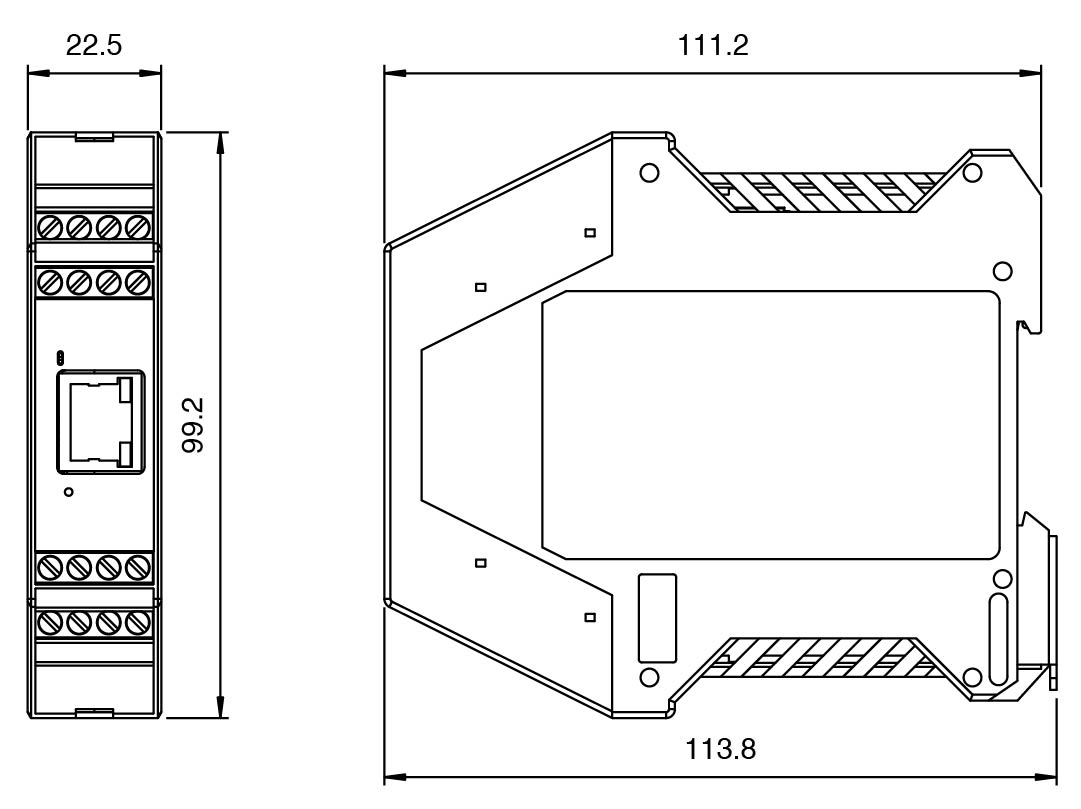 ICDM-RX/MOD-2ST/RJ45-DIN wymiary urządzenia