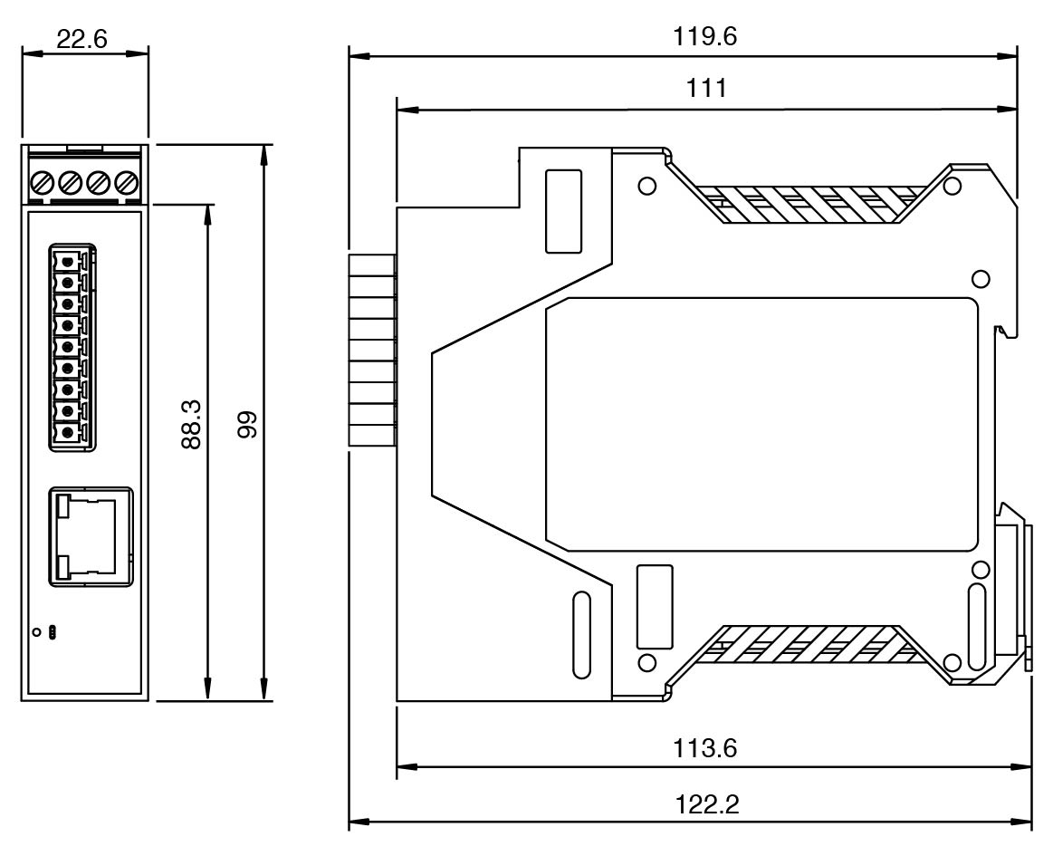 ICDM-RX/PN1-ST/RJ45-DIN wymiary urządzenia