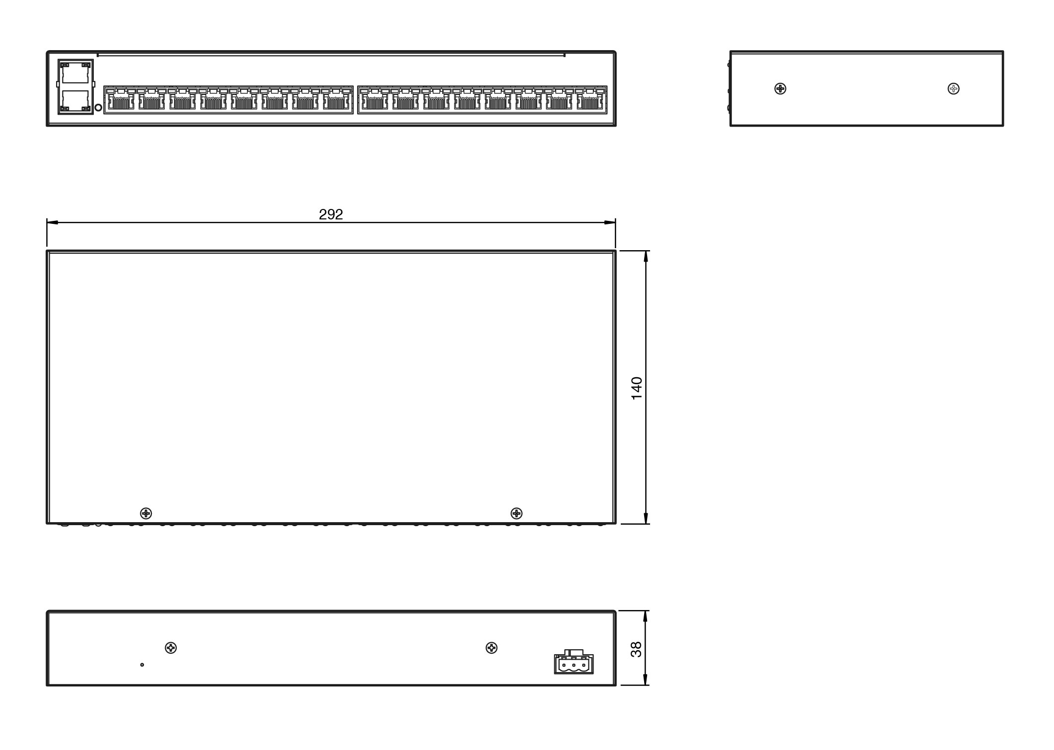 ICDM-RX/TCP-16RJ45/2RJ45-PM wymiary urządzenia