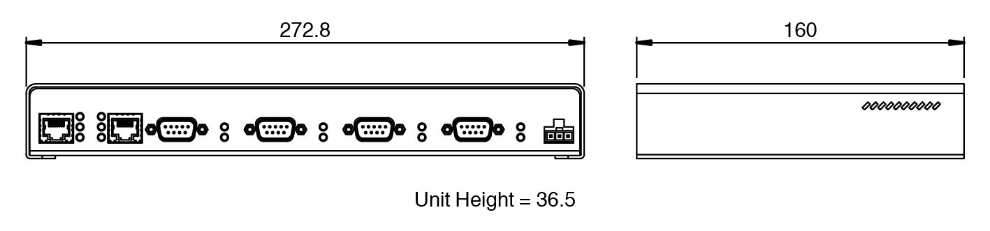ICDM-RX/TCP-4DB9/2RJ45-PM wymiary urządzenia