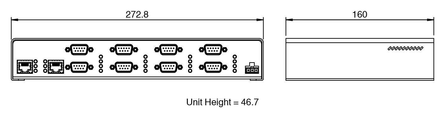 ICDM-RX/TCP-8DB9/2RJ45-PM wymiary urządzenia